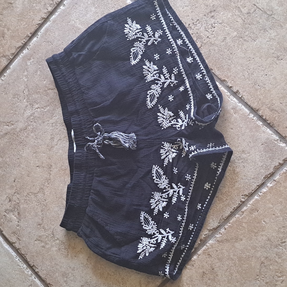 EUC black shorts with white embroidery